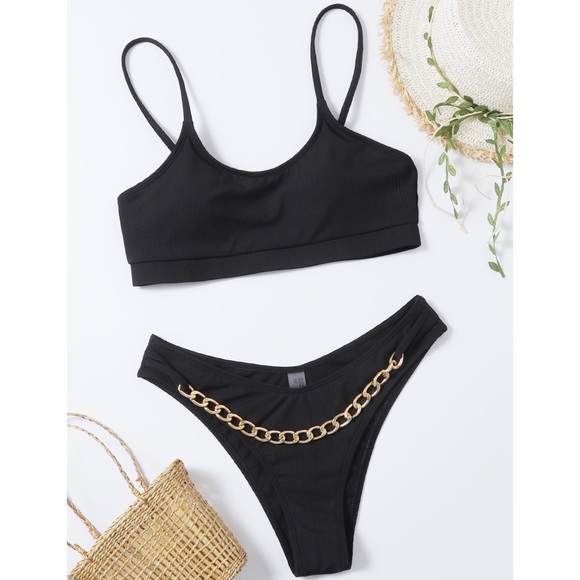 1 Large Left! Black Bikini Chain Link Bathing Suit - Picture 5 of 7